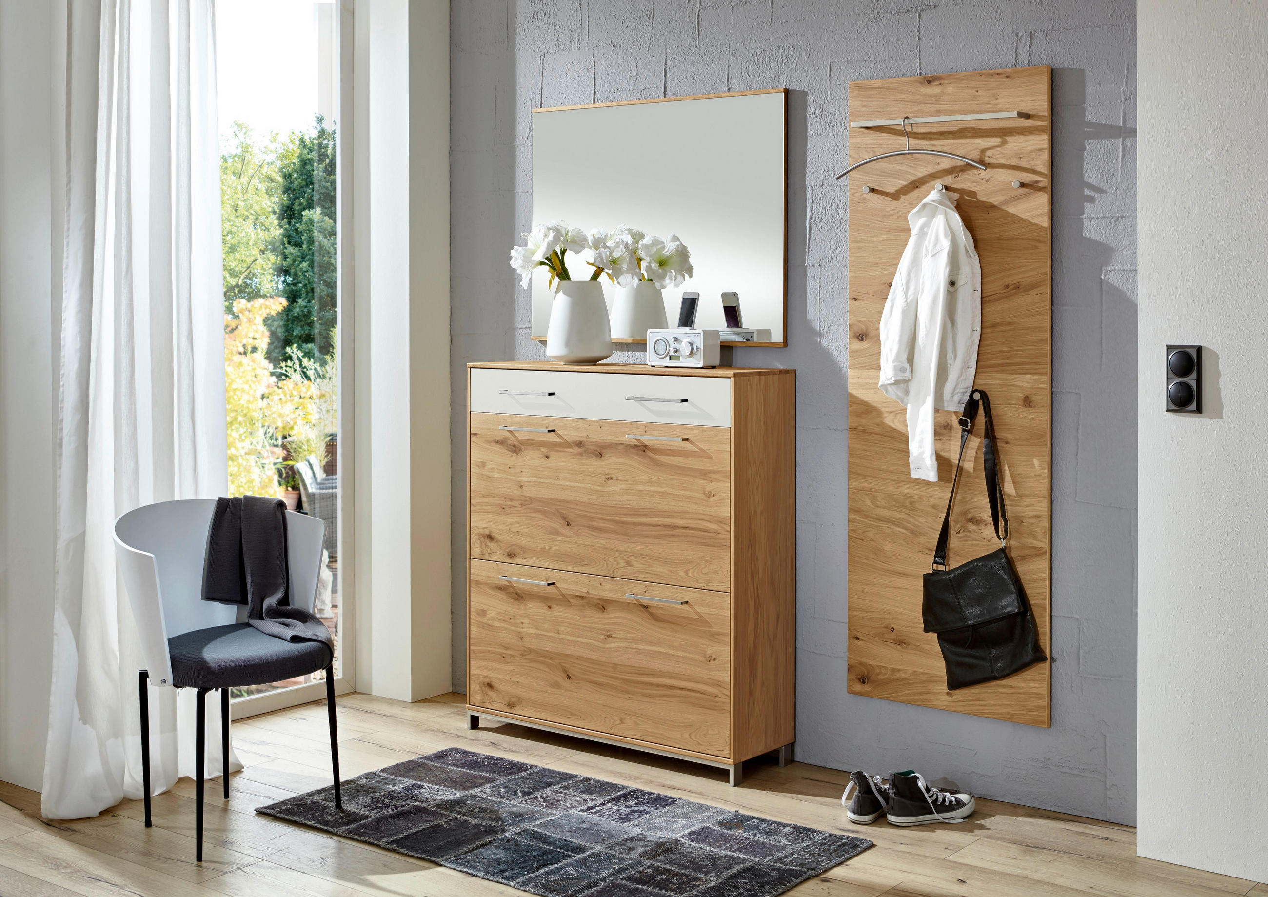GARDEROBE Weiß, Eichefarben - Eichefarben/Weiß, Design, Glas/Holz (170/195/31cm)