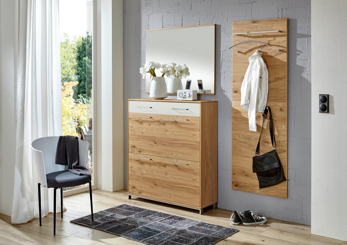 GARDEROBE 3-teilig  in 170/195/31 cm  - Eichefarben/Weiß, Design, Glas/Holz (170/195/31cm)