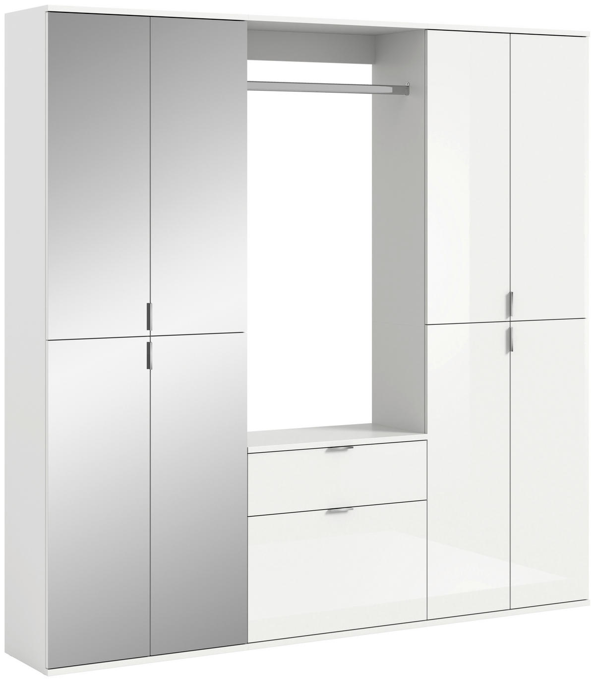GARDEROBE 3-teilig 183/193/34 cm  - Weiss Hochglanz, Modern, Glas/Holzwerkstoff (183/193/34cm) - MID.YOU