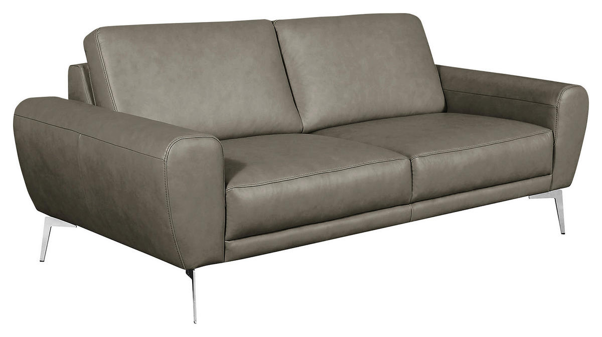 3-SITZER-SOFA Echtleder Grau  - Chromfarben/Grau, Design, Leder/Metall (207/85/92cm) - Livetastic