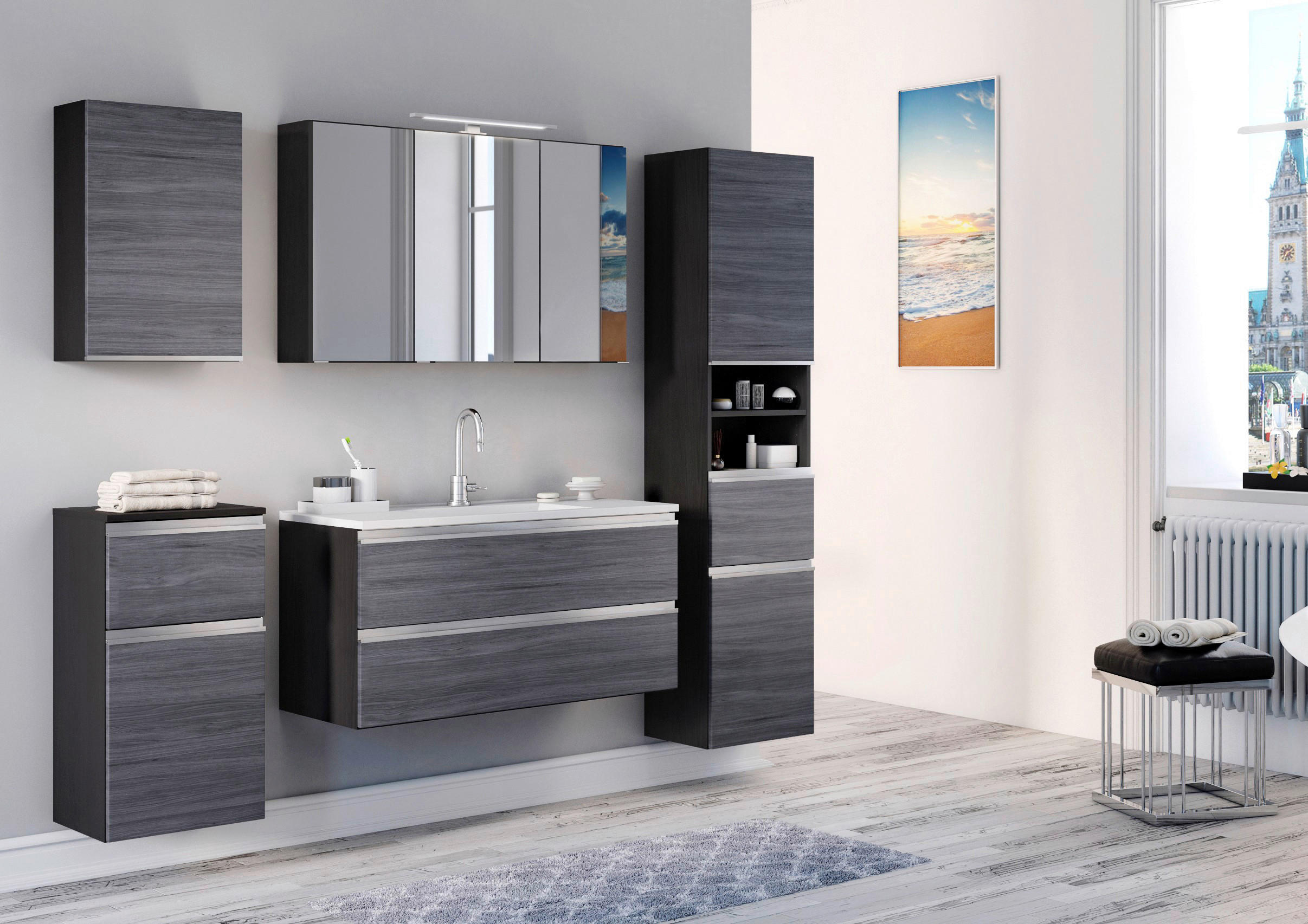 BADEZIMMER  in 100 cm  - Eichefarben/Silberfarben, Basics, Holzwerkstoff/Stein (100cm) - Held