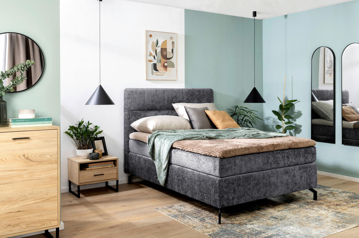 BOXSPRINGBETT 140/200 cm  in Dunkelgrau  - Dunkelgrau/Schwarz, Design, Textil/Metall (140/200cm) - Esposa