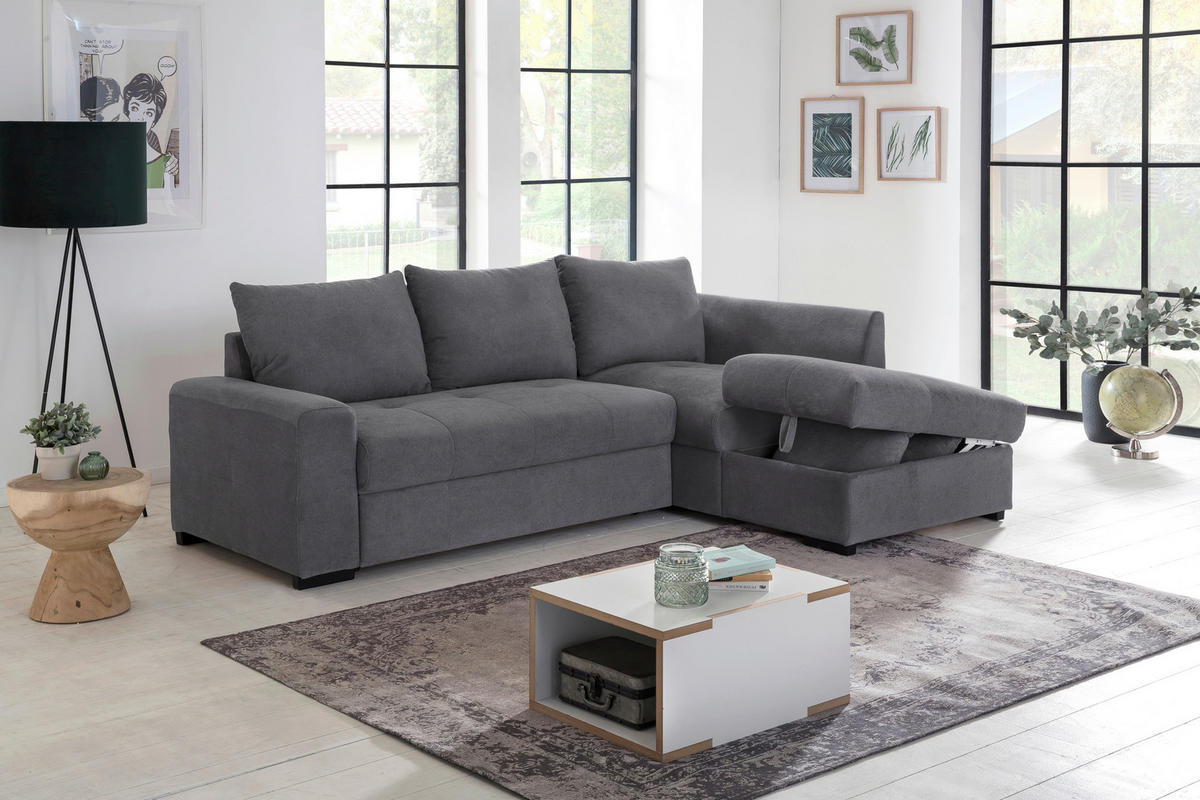 ECKSCHLAFSOFA in Mikrofaser Grau  - Schwarz/Grau, MODERN, Kunststoff/Textil (241/173cm) - MID.YOU