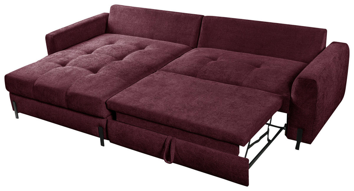 ECKSOFA in Struktur Bordeaux  - Bordeaux/Schwarz, Design, Textil/Metall (162/265cm) - MID.YOU