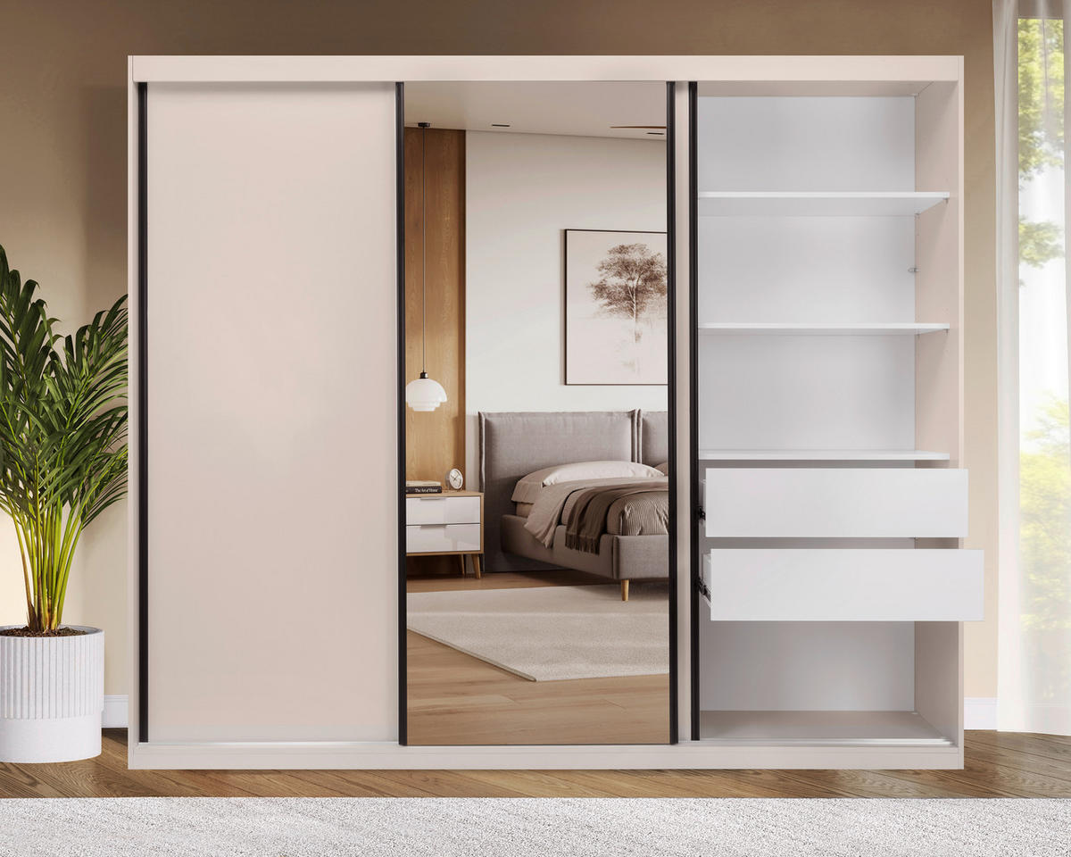 SCHIEBETÜRENSCHRANK 250/215/59,5 cm 3-türig  - Kaschmir/Schwarz, MODERN, Holzwerkstoff/Metall (250/215/59,5cm) - MID.YOU