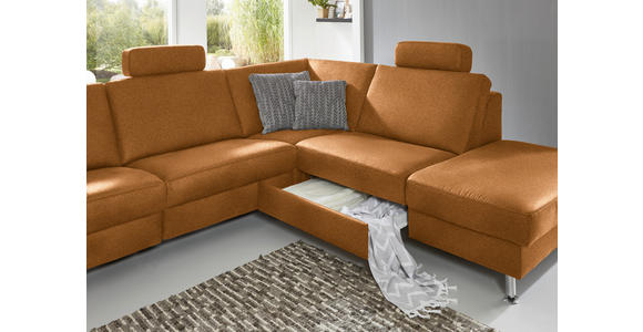 ECKSOFA in Mikrofaser Hellbraun 275/242 cm - Hellbraun/Alufarben, Design, Textil/Metall (275/242cm) - Dieter Knoll