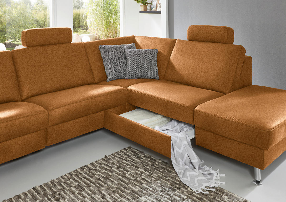 ECKSOFA in Mikrofaser Hellbraun  - Hellbraun/Alufarben, Design, Textil/Metall (275/242cm) - Dieter Knoll