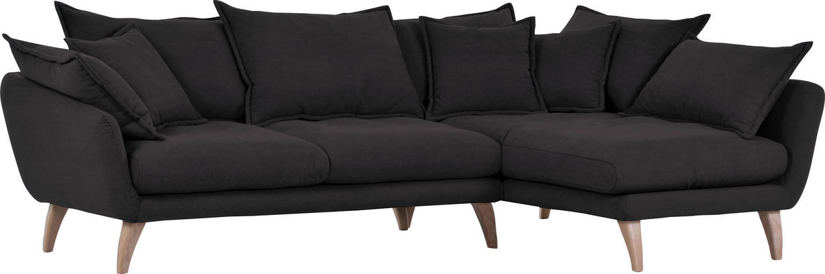 WOHNLANDSCHAFTL-Form  in Mikrofaser Anthrazit  - Anthrazit/Naturfarben, Trend, Holz/Textil (267/170cm) - Ambia Home