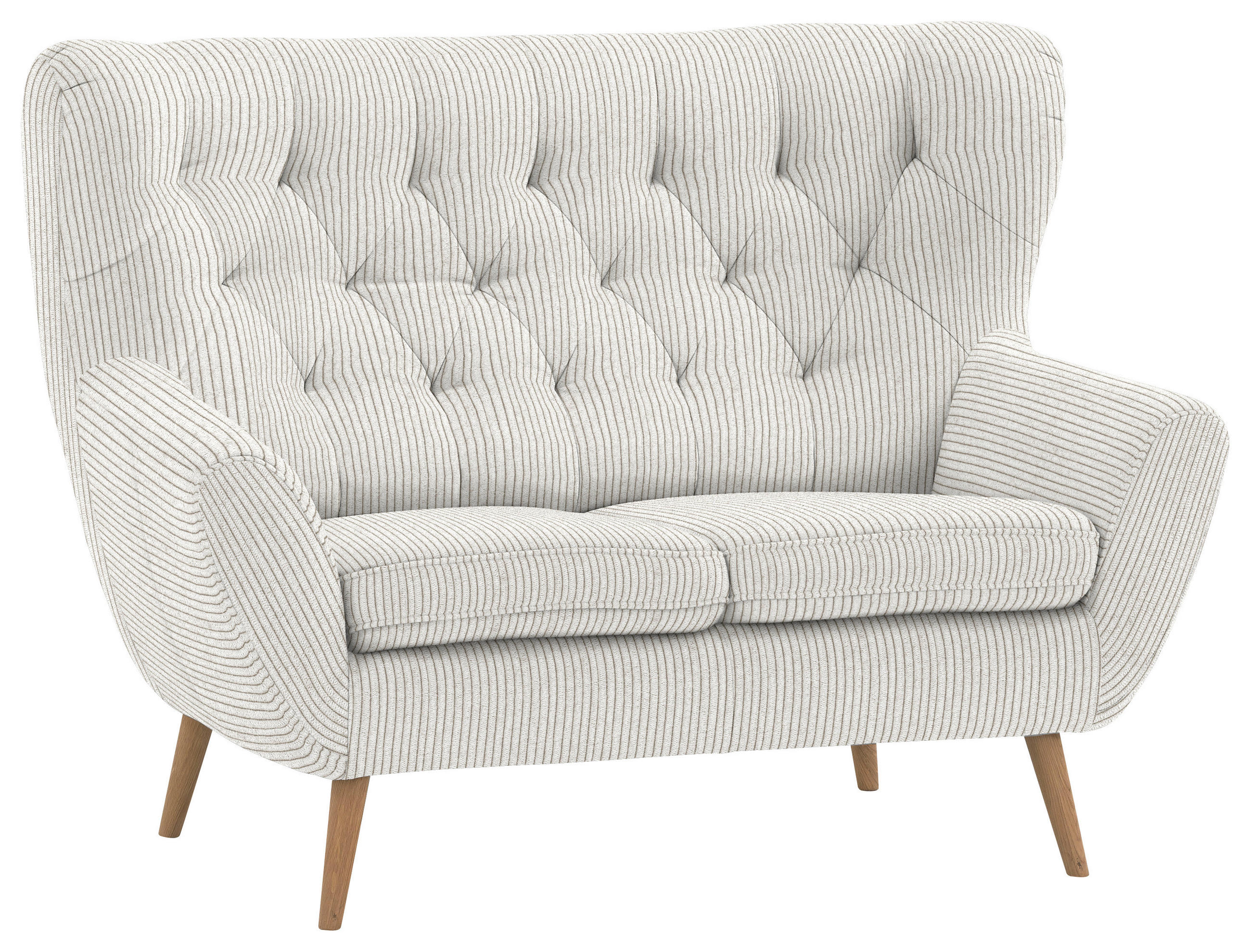 2-SITZER-SOFA in Cord Creme  - Eichefarben/Creme, Design, Holz/Textil (137/101/95cm) - Stylife