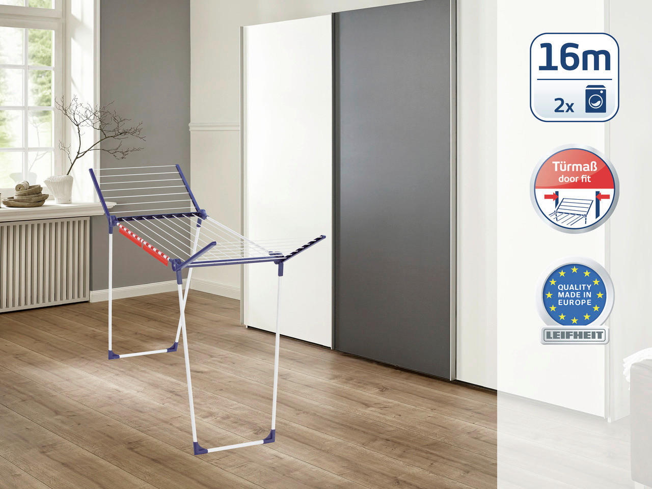 STANDTROCKNER PEGASUS 160 SOLID SLIM 55/173/107 cm  - Blau/Weiß, Basics, Kunststoff/Metall (55/173/107cm) - Leifheit