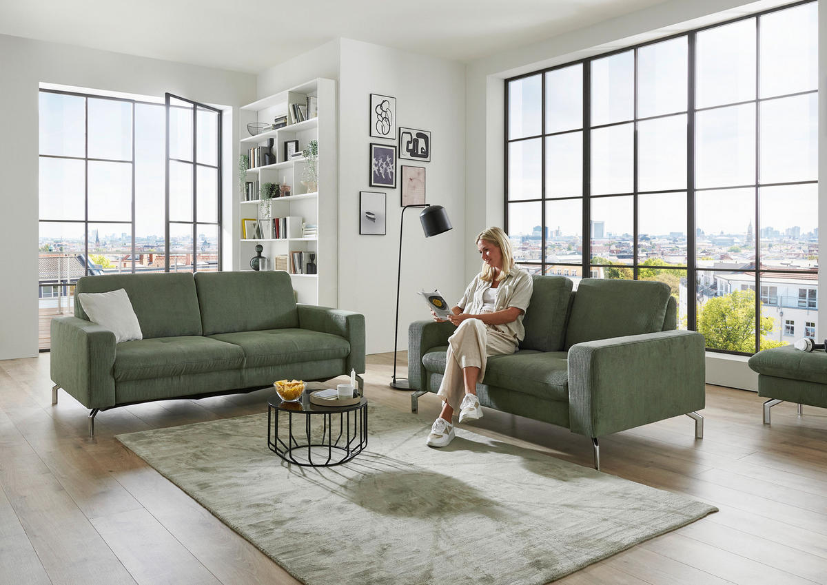 3-SITZER-SOFA Feincord Dunkelgrün  - Chromfarben/Dunkelgrün, Design, Textil/Metall (194/87/105cm) - Beldomo Style