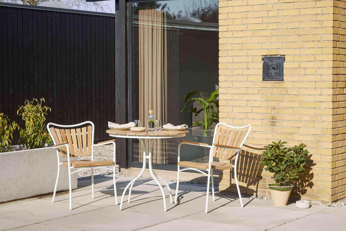 GARTENTISCH 80/80/74 cm Holz Teakfarben, Weiss Hochglanz rund  - Weiss Hochglanz/Teakfarben, Konventionell, Holz/Metall (80/80/74cm) - Gardenson