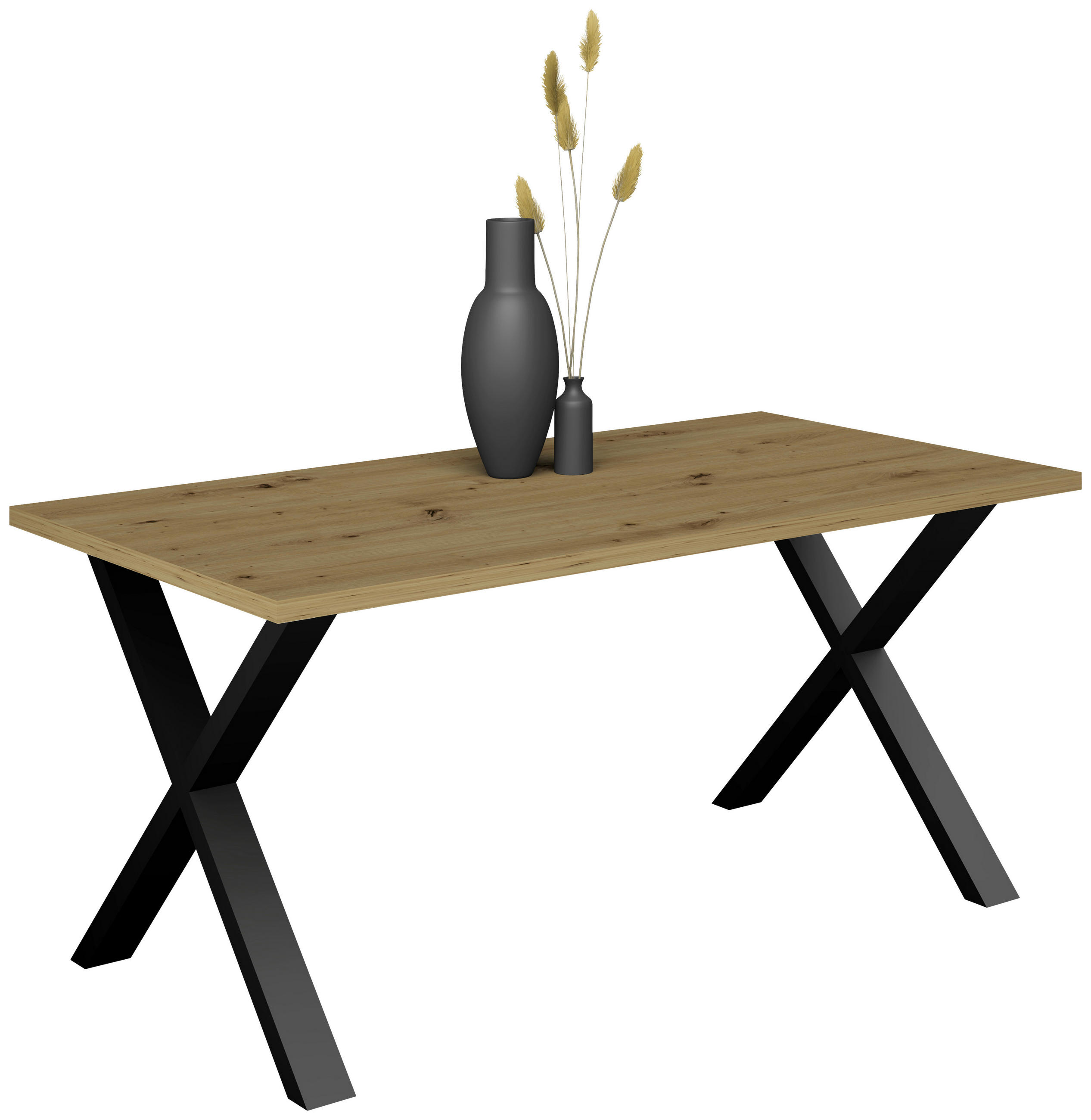ESSTISCH      - Eichefarben/Schwarz, MODERN, Holzwerkstoff/Metall (140/90/78cm) - Livetastic