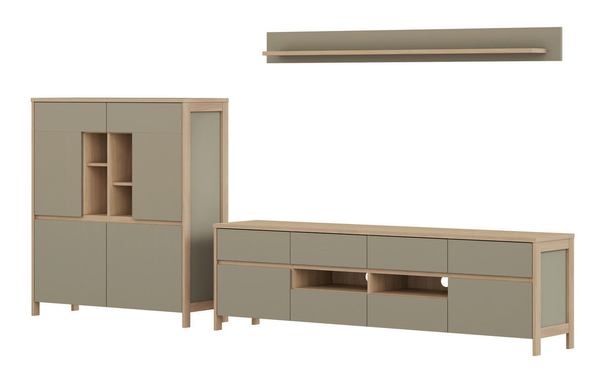 WOHNWAND 3-teilig  in Eukalyptusholzfarben  319/170/39 cm  - Eukalyptusholzfarben/Eichefarben, Design, Holzwerkstoff (319/170/39cm) - MID.YOU