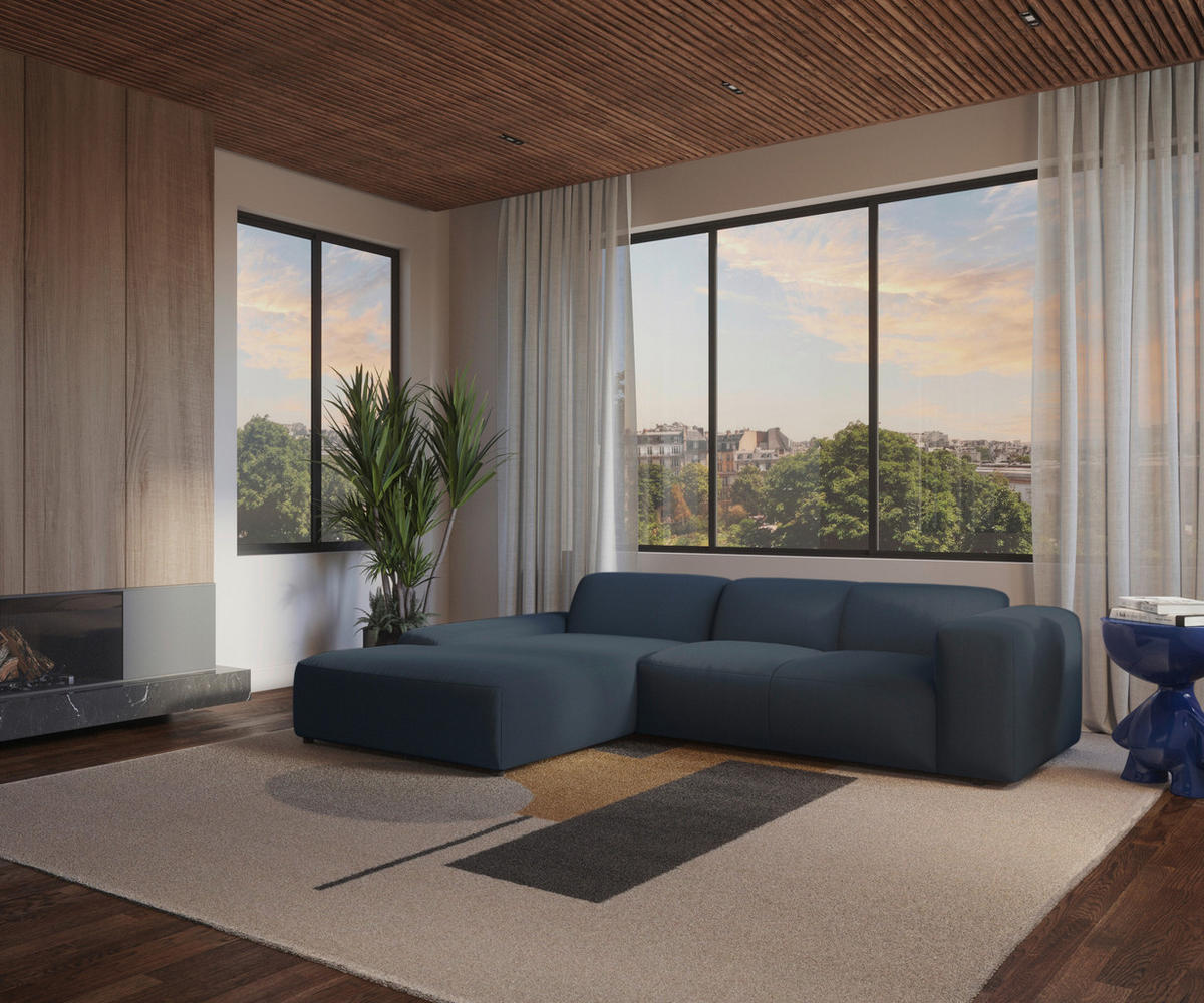 ECKSOFA in Cord Blau  200/304 cm  - Blau/Schwarz, Design, Kunststoff/Textil (200/304cm) - MID.YOU