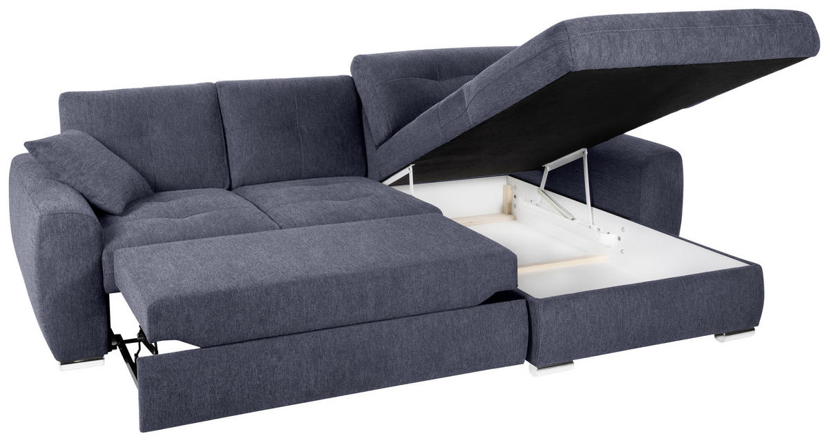 ECKSOFA in Mikrofaser Blau  - Chromfarben/Blau, Modern, Kunststoff/Textil (276/193cm) - Hom`in