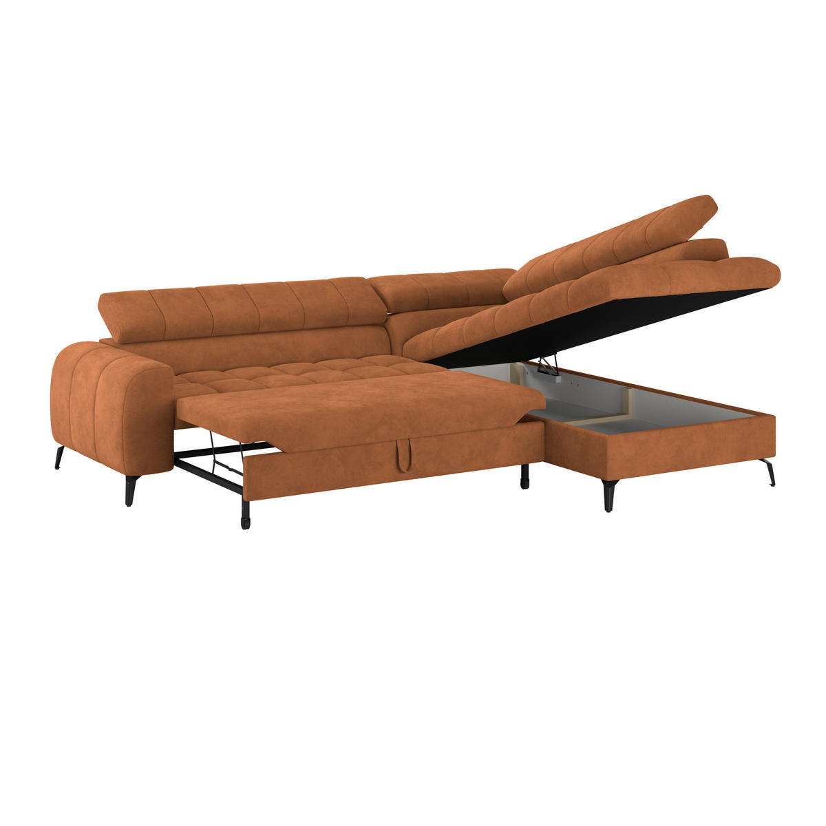 ECKSOFA Rostfarben Bettkasten, Rücken echt, Kopfteilverstellung  - Rostfarben/Schwarz, Trend, Kunststoff/Textil (261/203cm) - Livetastic