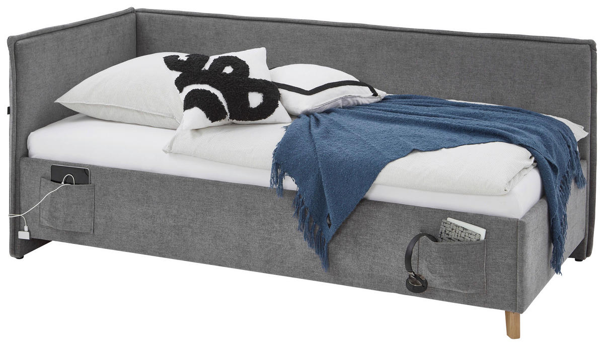 POLSTERLIEGE in Flachgewebe Grau  - Eichefarben/Grau, Konventionell, Holz/Textil (140/200cm) - home24