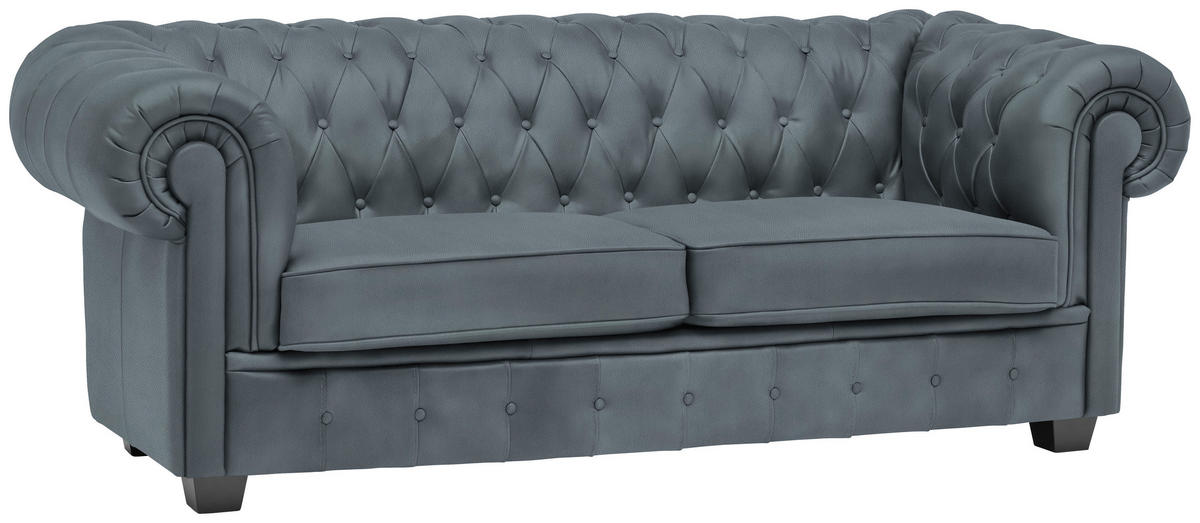 CHESTERFIELD-SOFA in Lederlook Graublau  - Wengefarben/Graublau, Lifestyle, Holz/Textil (206/76,5/96cm) - Landscape