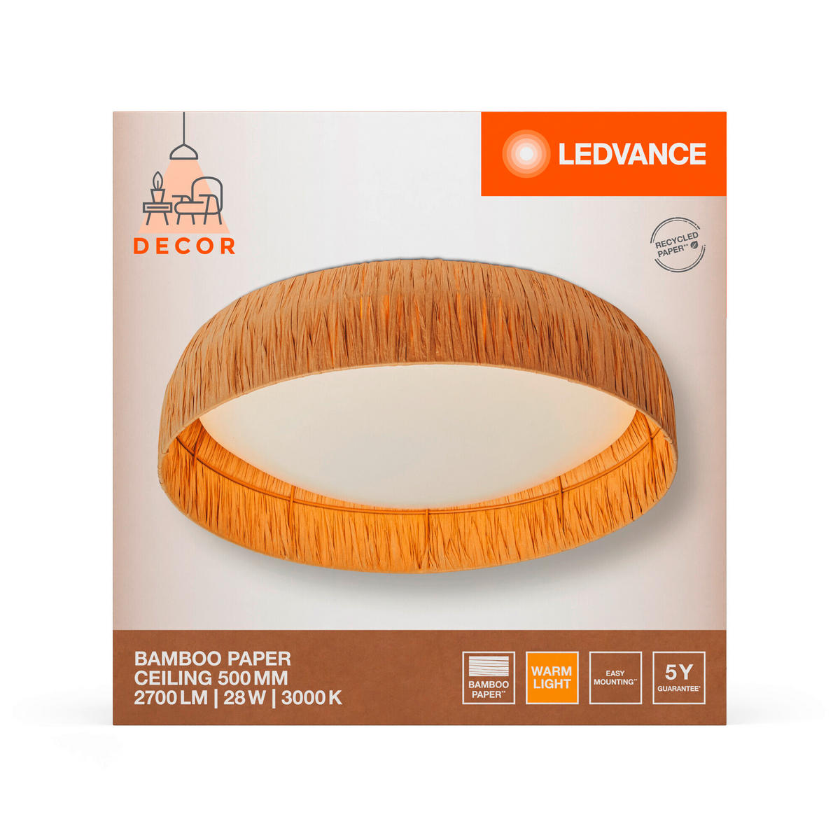 LED-DECKENLEUCHTE 50/13 cm   - Braun, Natur, Naturmaterialien/Metall (50/13cm) - Ledvance