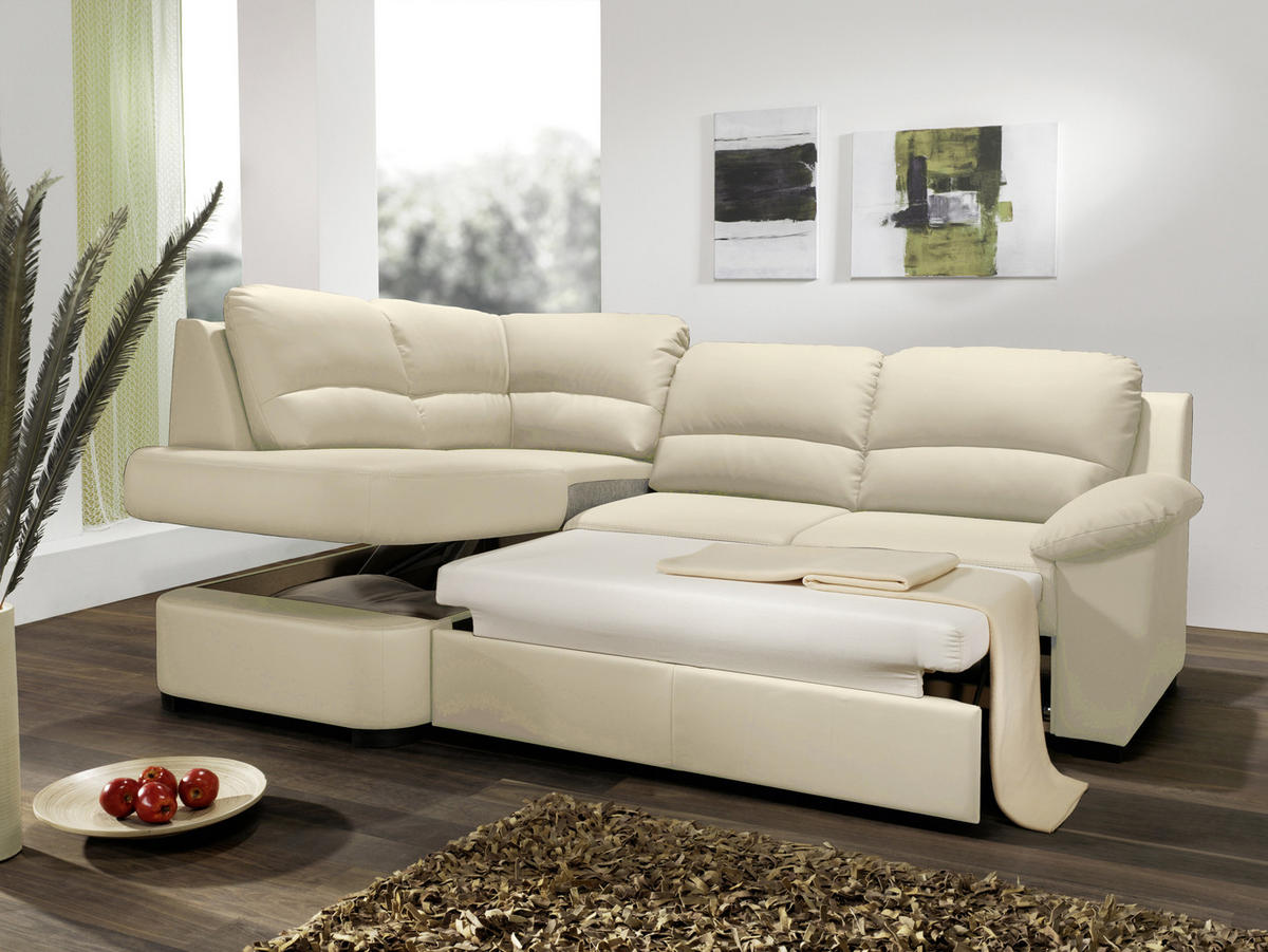 ECKSOFA in Lederlook Beige  - Beige/Schwarz, Konventionell, Kunststoff/Textil (240/45/165cm) - MID.YOU