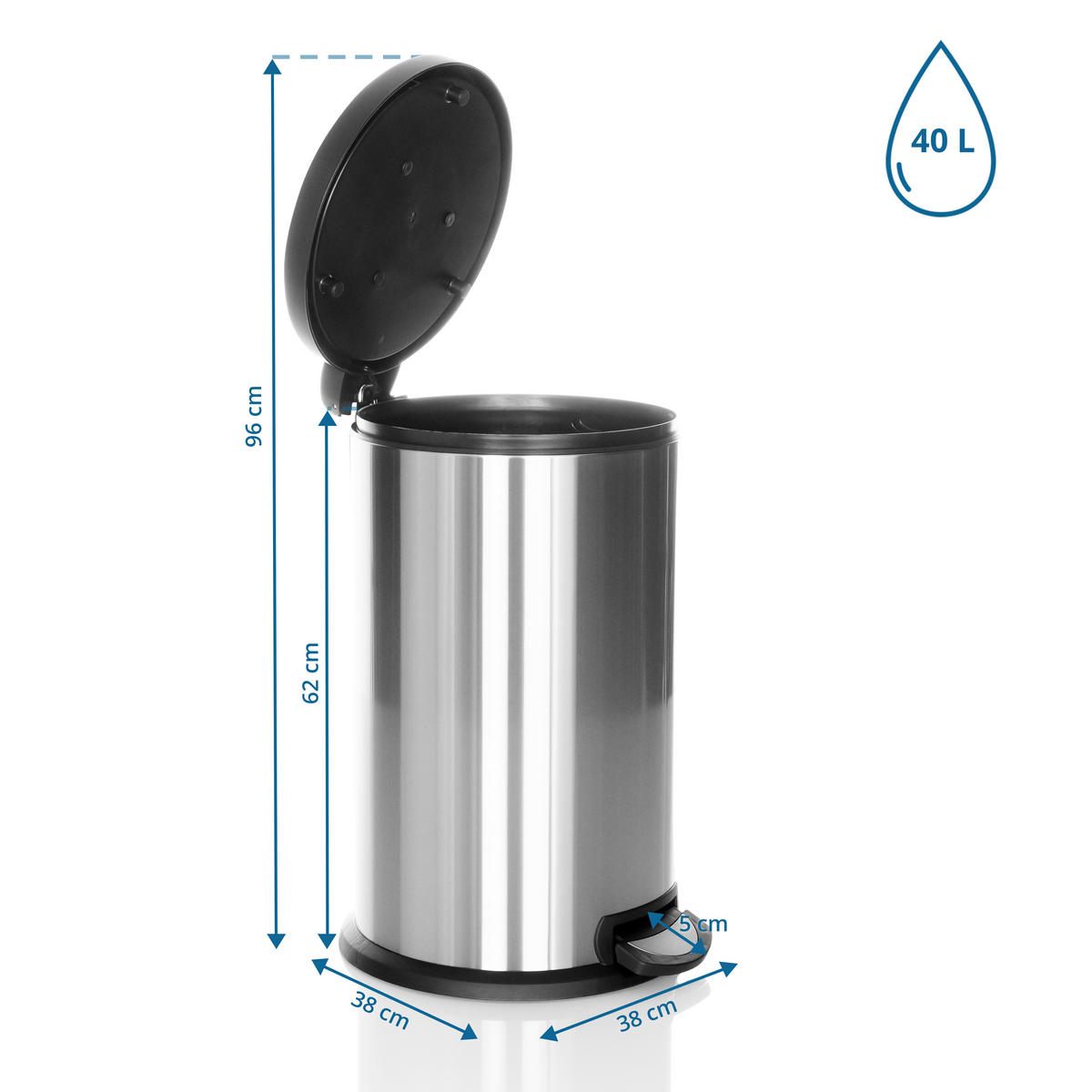 ABFALLSAMMLER 40 l  Metall  - Silberfarben/Schwarz, Basics, Kunststoff/Metall (38/62-96/38cm) - MID.YOU