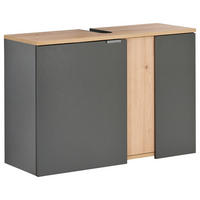 SKRINKA POD UMÝVADLO, antracitová, dub artisan, antracitová, dub artisan, 80/56/32 cm - antracitová/strieborná, Basics, kov/kompozitné drevo (80/56/32cm) - home24