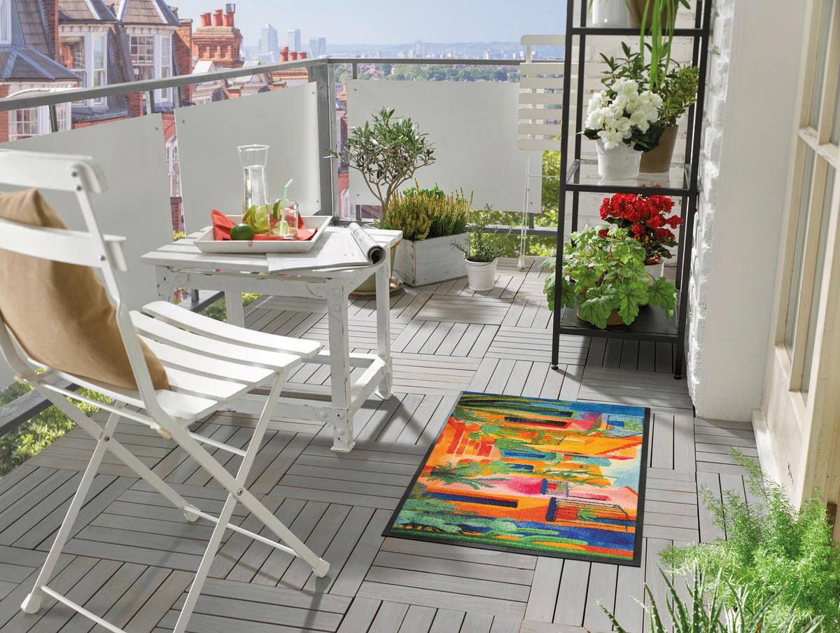 FUßMATTE 50/75 cm Casas de Colores  - Blau, Trend, Kunststoff/Textil (50/75cm) - wash+dry