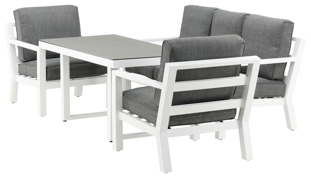 LOUNGEGARNITUR 4-teilig   Aluminium  - Weiß/Grau, Basics, Textil/Metall - Gardenson