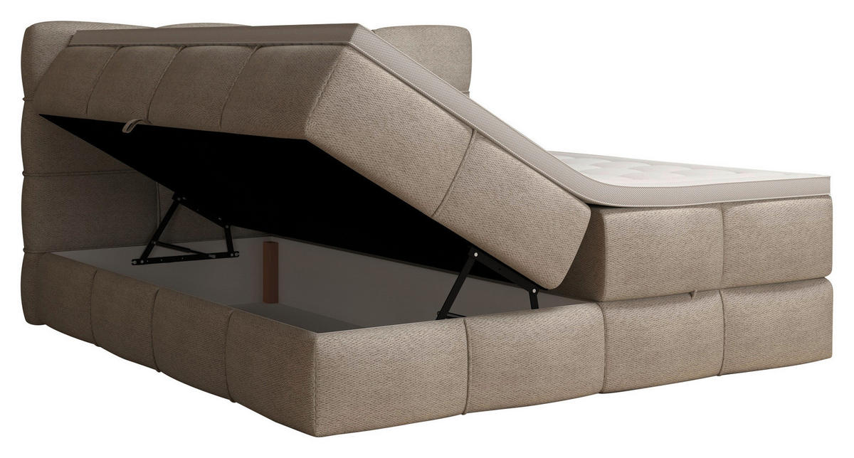 BOXSPRINGBETT 160/200 cm,  in Elfenbein, gepolstertes Kopfteil, Bettkasten, Topper, Matratzen, H3 + H3 = fest  - Elfenbein/Schwarz, Design, Kunststoff/Textil (160/200cm) - Chameo