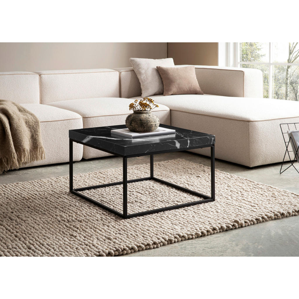 Thumbnail - Livetastic Couchtisch, Schwarz, Holzwerkstoff, Marmoroptik, quadratisch, eckig, 60x38x60 cm, einfacher Aufbau, Wohnzimme...