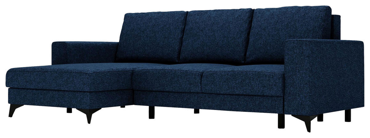 ECKSOFA in Flachgewebe Blau  - Blau/Schwarz, Design, Textil/Metall (156/244cm) - Livetastic