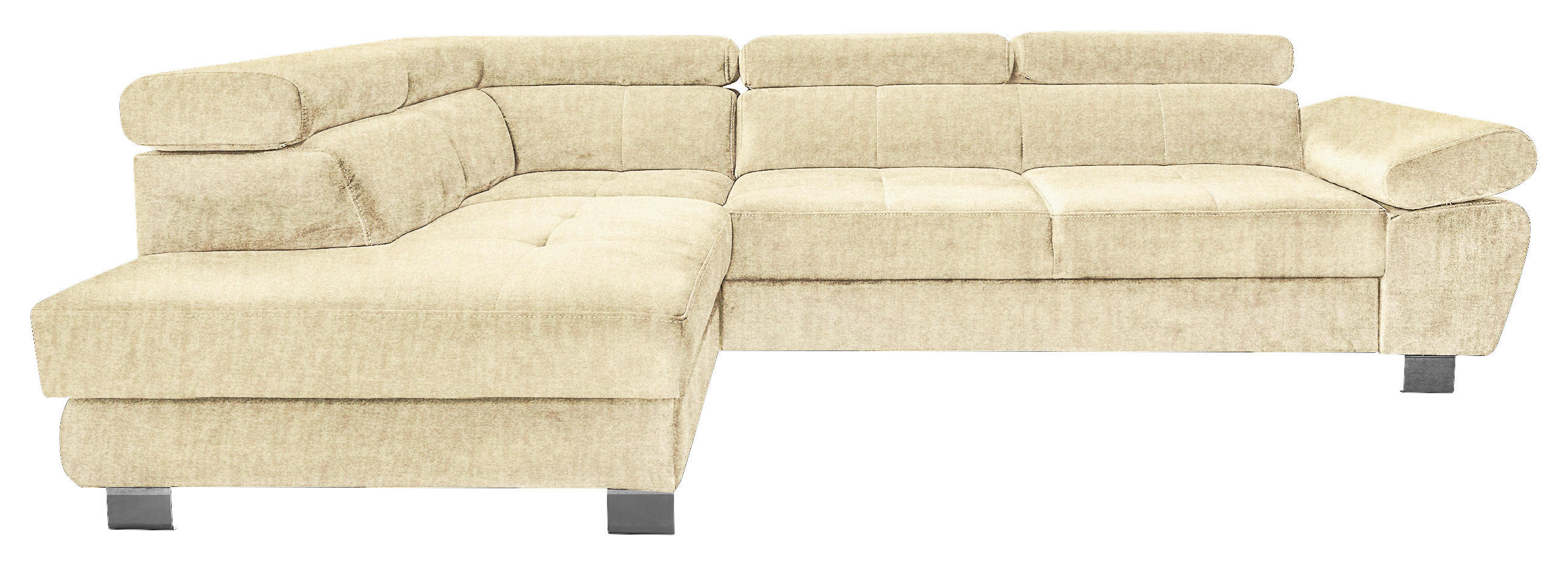 ECKSOFA Beige Webstoff Bettkasten, Schlaffunktion, Rücken echt, Armteilverstellung, Kopfteilverstellung  - Chromfarben/Beige, MODERN, Textil/Metall (205/278cm) - Stylife