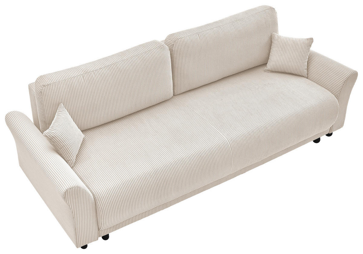 SCHLAFSOFA Malta Cord Creme  inkl. Zierkissen, Rückenkissen, Bettkasten, Schlaffunktion, Rücken echt  - Creme/Schwarz, Design, Textil (244/88/100cm) - P & B