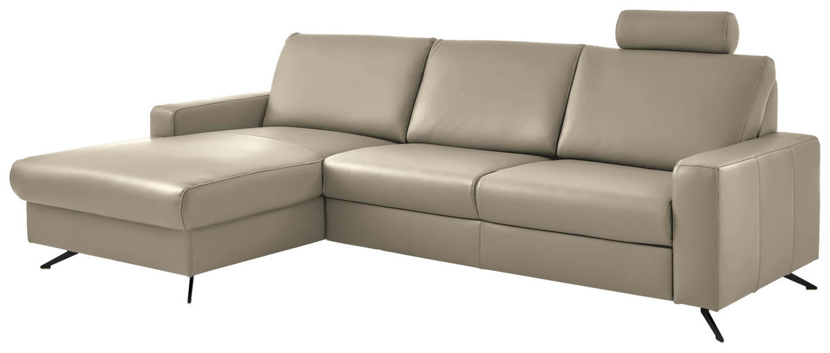 ECKSOFA in Echtleder Ecru  - Ecru/Schwarz, Design, Leder/Metall (165/267cm) - Lomoco