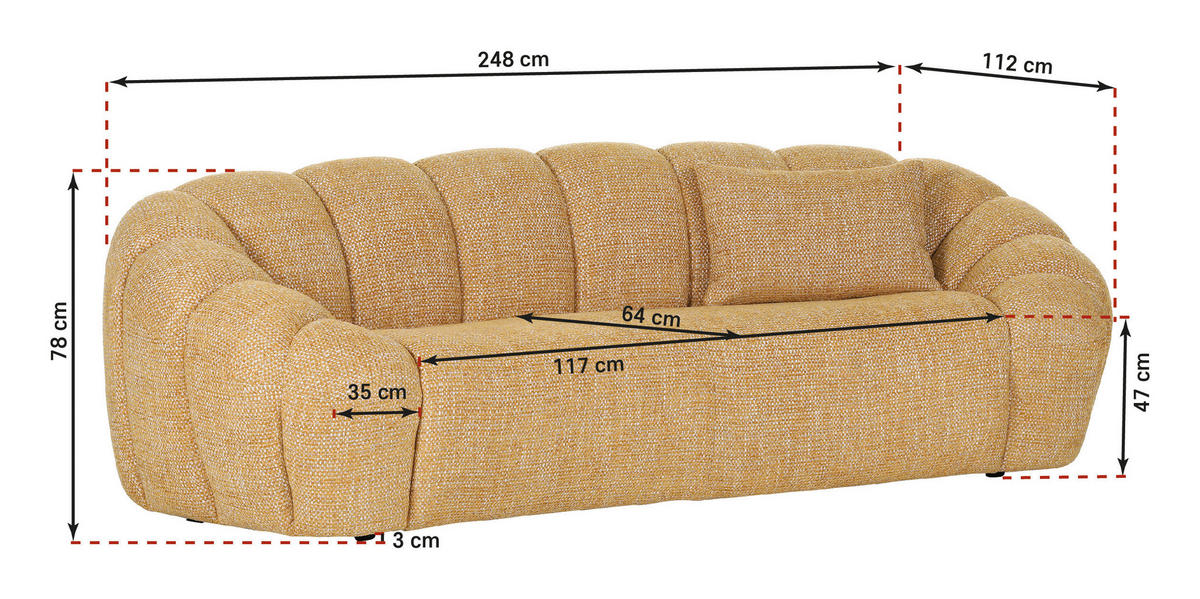 BIGSOFA in Chenille Rosa  - Schwarz/Rosa, KONVENTIONELL, Kunststoff/Textil (248/78/112cm) - Carryhome