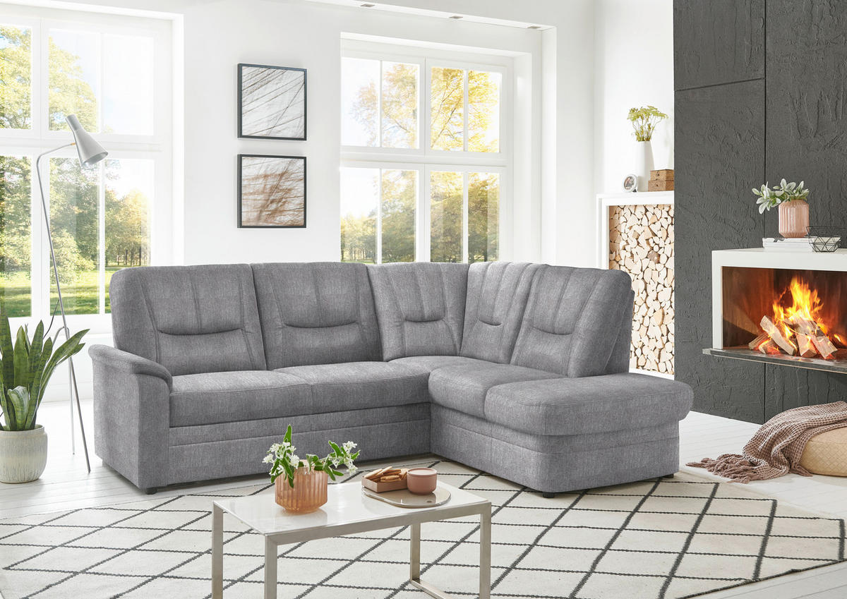 ECKSOFA Chenille Hellgrau  - Hellgrau/Schwarz, Konventionell, Kunststoff/Textil (235/185cm) - Beldomo Comfort