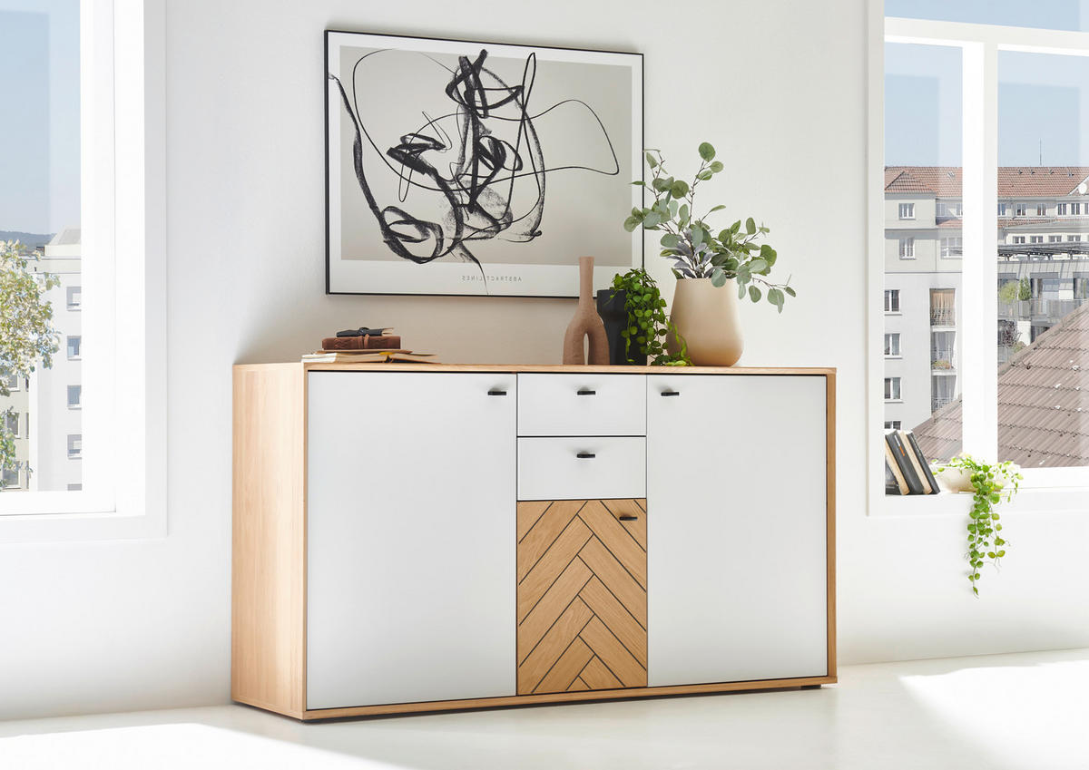 SIDEBOARD Weiss, Eiche Bianco  163,8/89,3/45 cm  - Weiss/Eiche Bianco, Design, Holz/Holzwerkstoff (163,8/89,3/45cm) - Novel