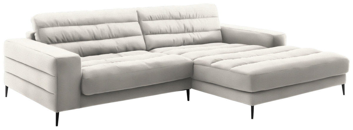 ECKSOFA in Cord Weiß  296/207 cm  - Schwarz/Weiß, Design, Textil/Metall (296/207cm) - Dieter Knoll