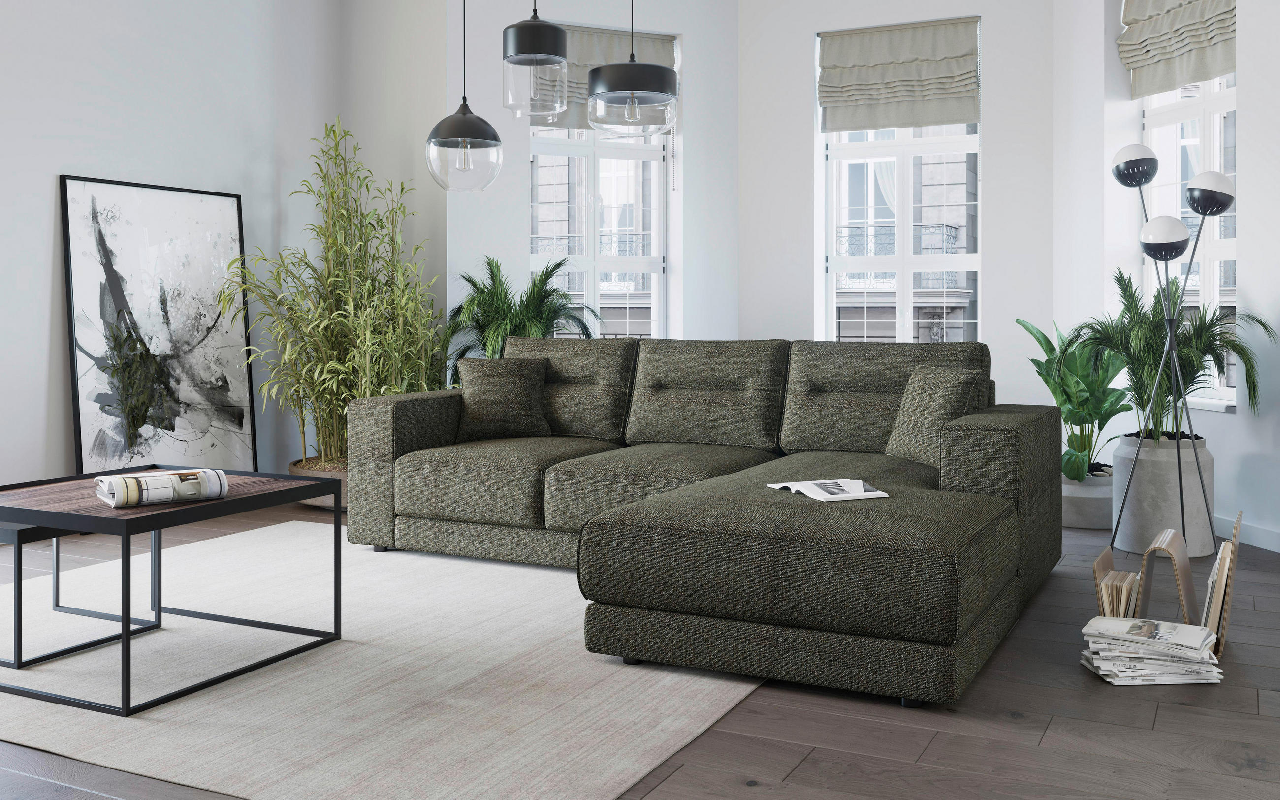 ECKSOFA Verona Braun Flachgewebe  - Edelstahlfarben/Braun, Design, Kunststoff/Textil (272/195cm) - Livetastic