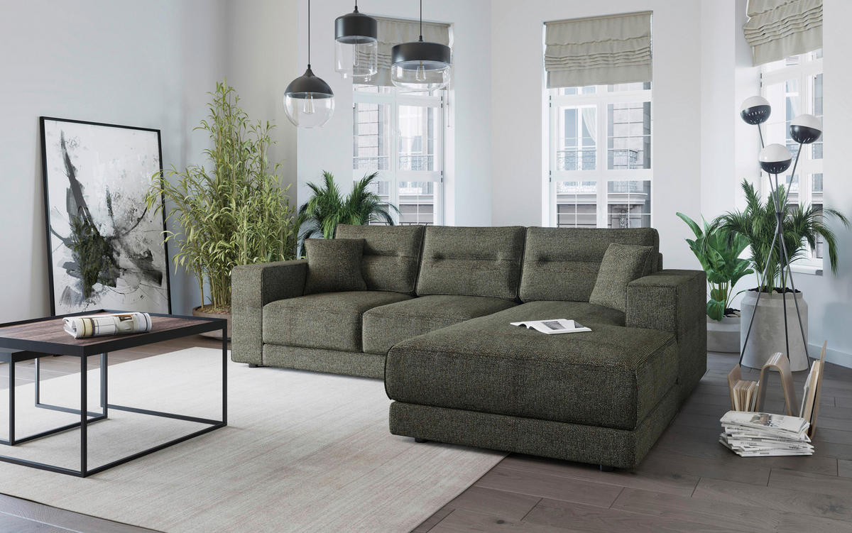 ECKSOFA in Flachgewebe Braun  - Edelstahlfarben/Braun, Design, Kunststoff/Textil (272/195cm) - Livetastic