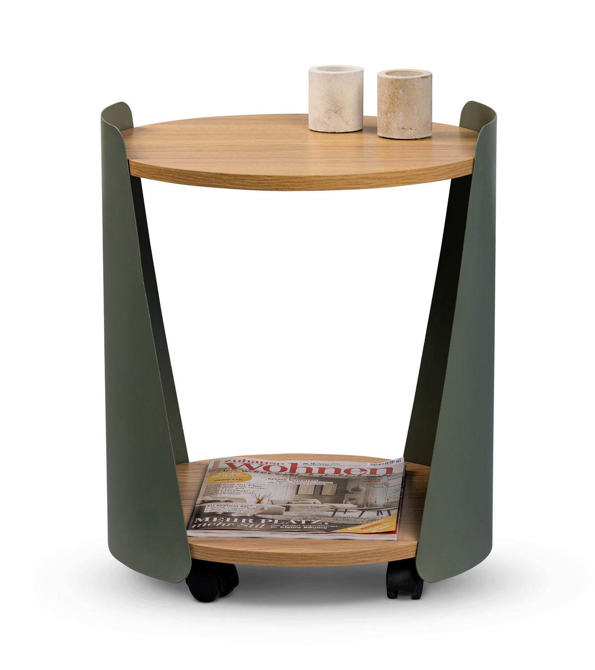 COUCHTISCH 40/40/48 cm rund Grün, Eichefarben  - Eichefarben/Grün, Design, Holzwerkstoff/Metall (40/40/48cm) - Xora