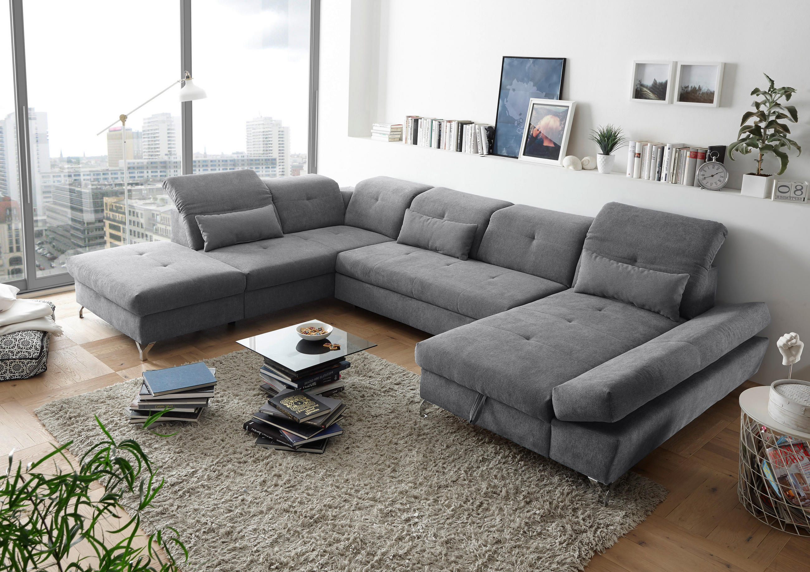 SOFFA i mikrovelour mörkgrå  - mörkgrå/silver, Modern, metall/textil (245/350/168cm) - MID.YOU