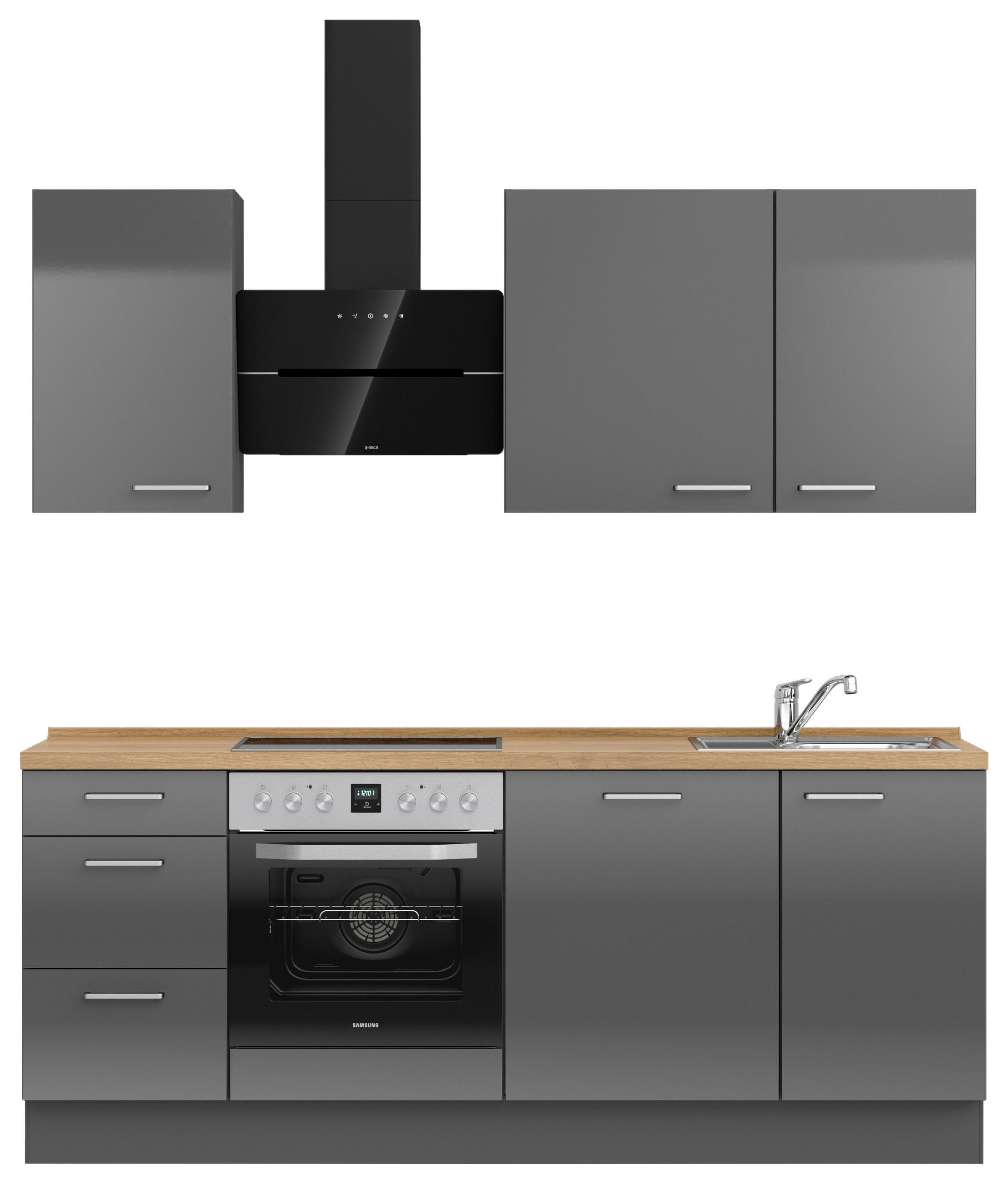 KÜCHENLEERBLOCK 210 cm   in Eichefarben, Schieferfarben  - Schieferfarben/Edelstahlfarben, MODERN, Holzwerkstoff/Metall (210cm) - Nobilia