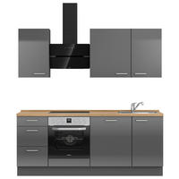 KÜCHENLEERBLOCK 210 cm   in Eichefarben, Schieferfarben  - Schieferfarben/Edelstahlfarben, MODERN, Holzwerkstoff/Metall (210cm) - Nobilia