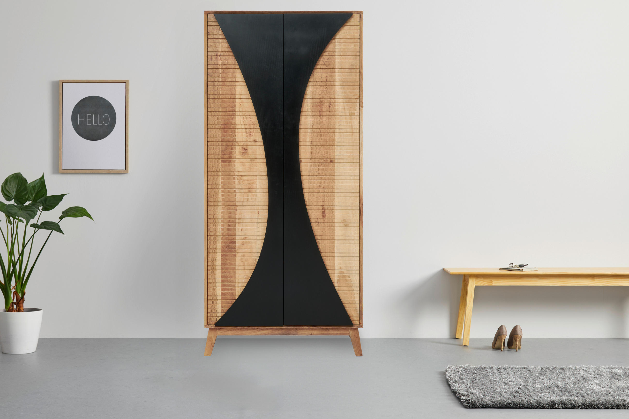 HÖG BYRÅ  i 80/185/42 cm  - svart/akaciefärgad, Trend, trä (80/185/42cm) - Landscape