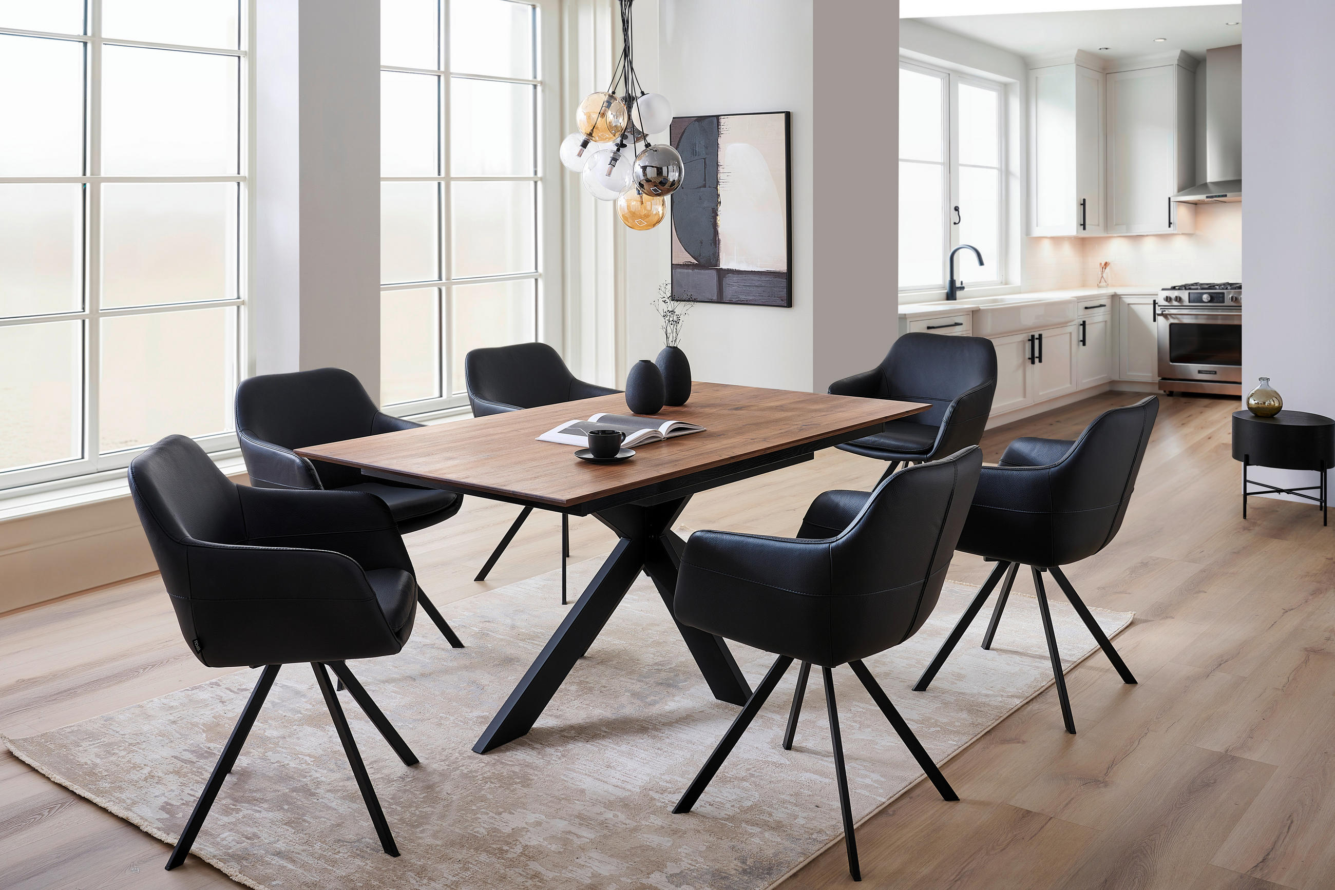 TABLE in Holz, Metall 160-245/90/75 cm - Nussbaumfarben/Schwarz, Natur, Holz/Metall (160-245/90/75cm) - Linea Natura