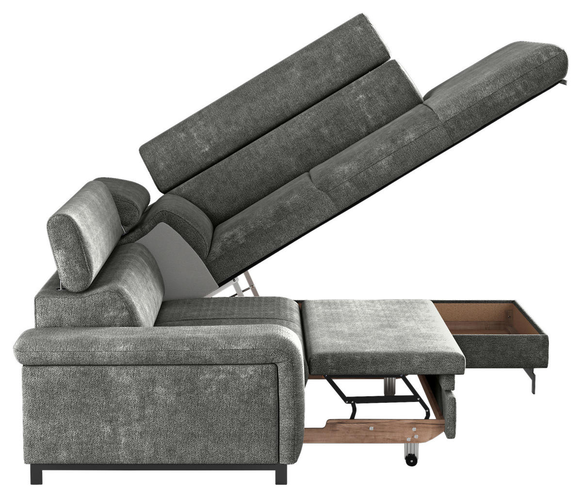 ECKSOFA Grau Chenille  - Schwarz/Grau, Textil/Metall (262/215cm) - MID.YOU