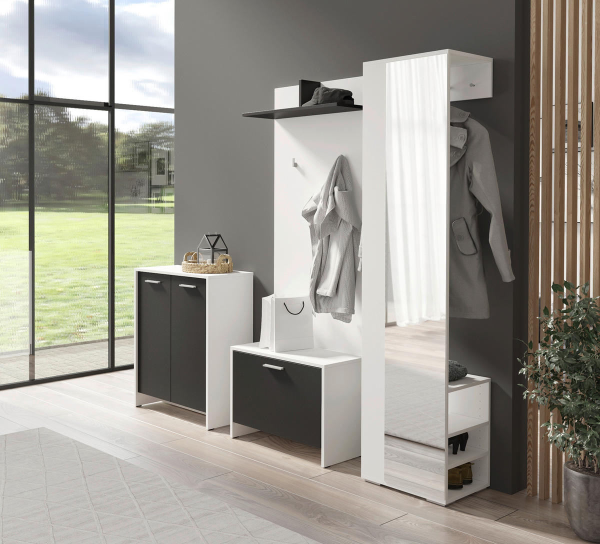 GARDEROBENSCHRANK  in 40/184/35 cm  - Silberfarben/Weiß, MODERN, Glas/Holzwerkstoff (40/184/35cm) - MID.YOU