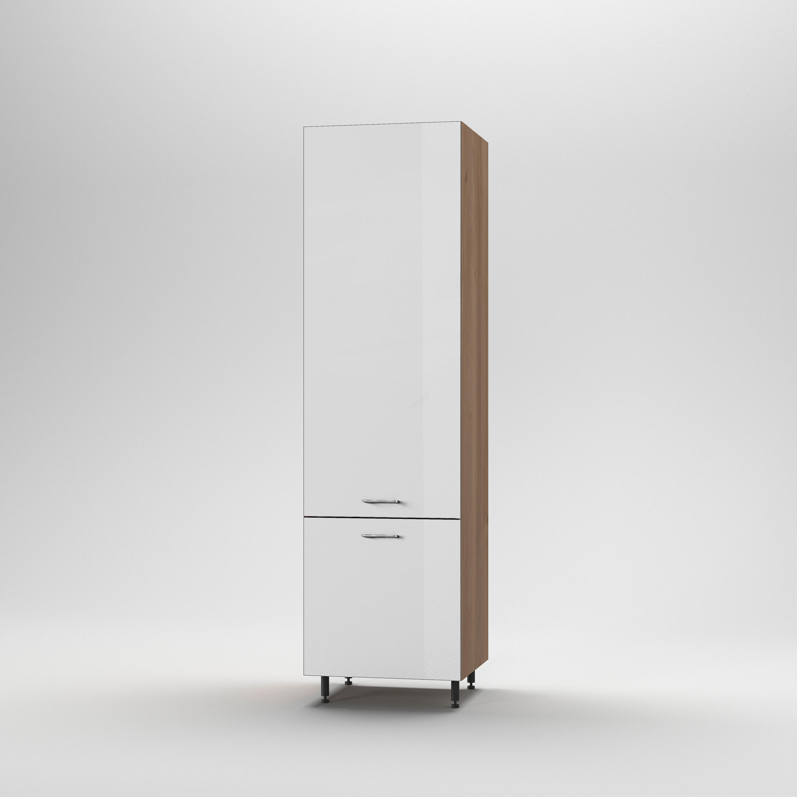 Szekrény beépíthető hűtőhöz - tölgyfa/magasfényű fehér, Basics, fa/fém (60/215/56cm) - Carryhome